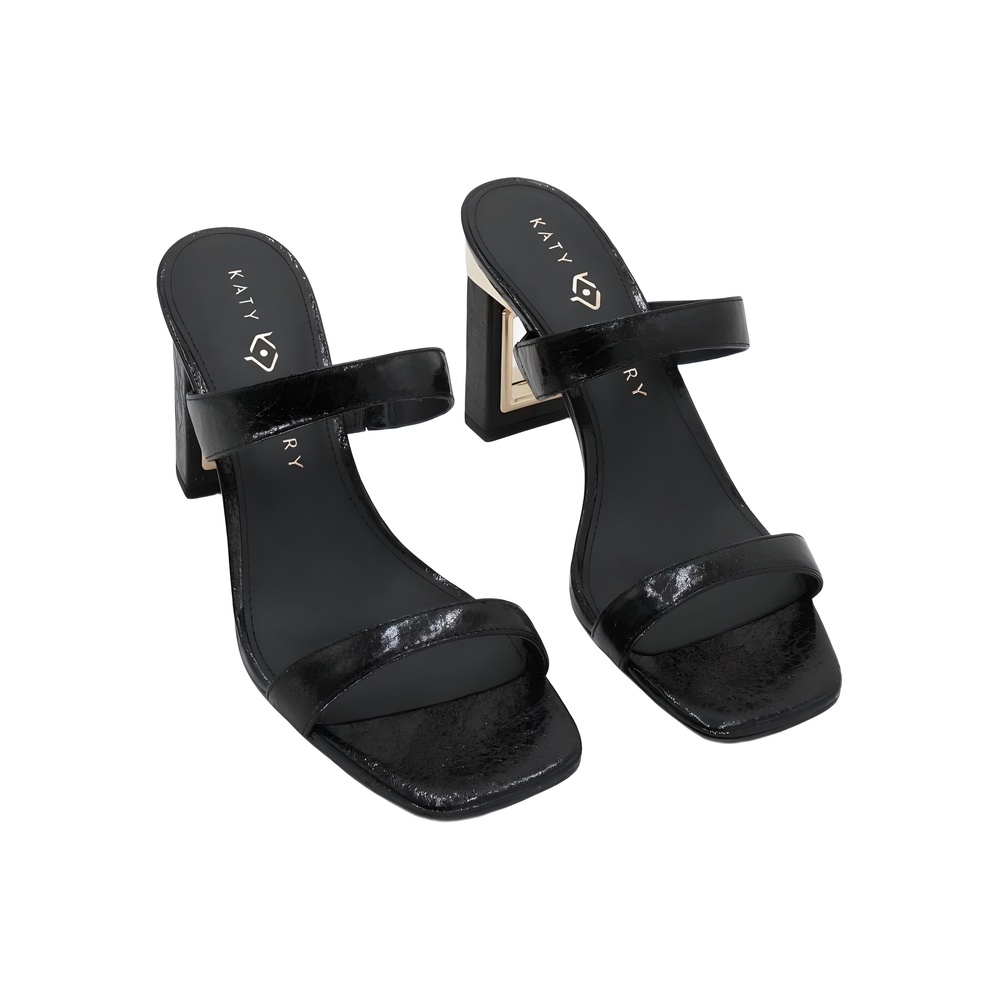 Katy Perry Womens The Hollow Heel Sandal Black Gold Size 9.5M